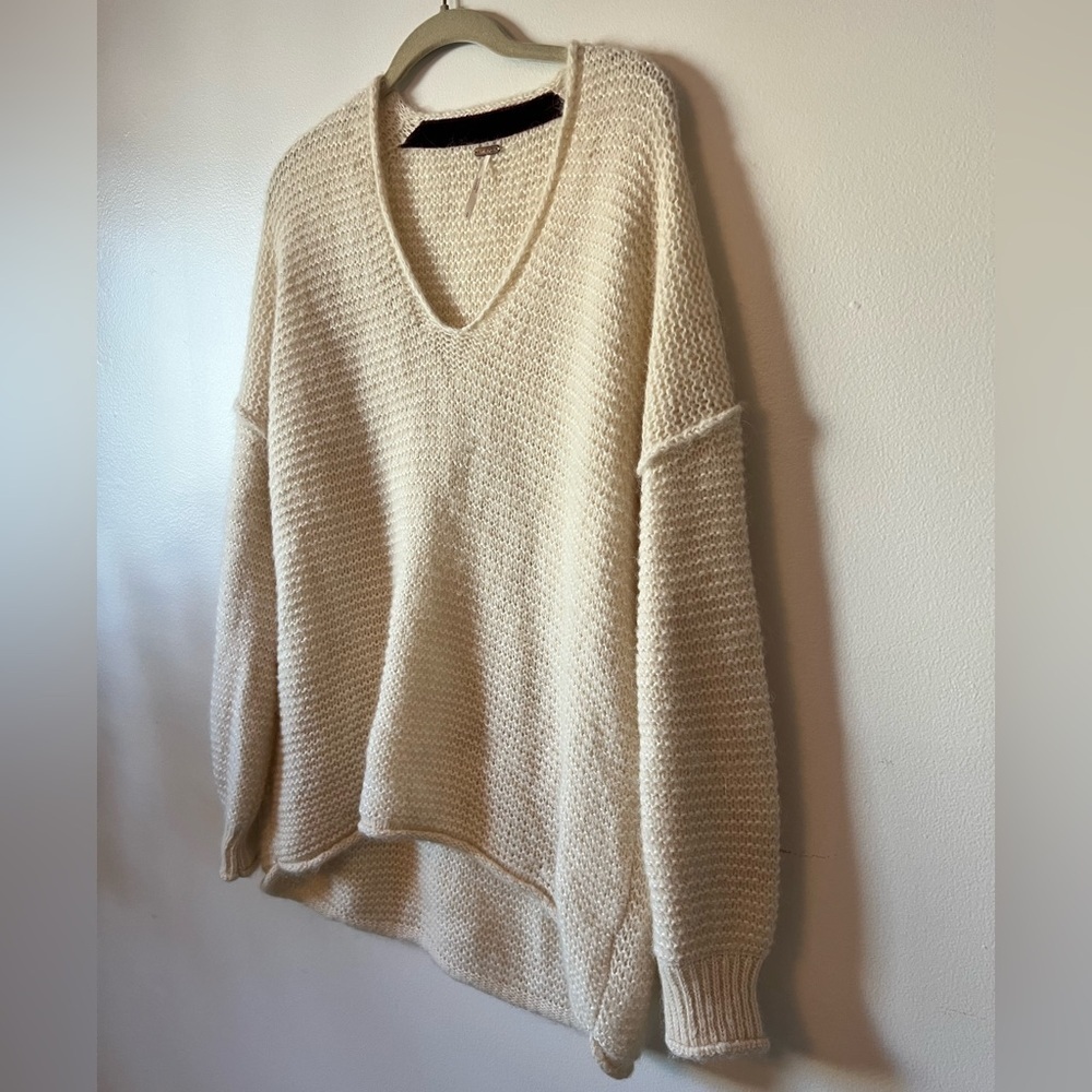 Free People Ivory All Mine Cotton Alpaca V-Neck Sweater - Picture 5 of 7